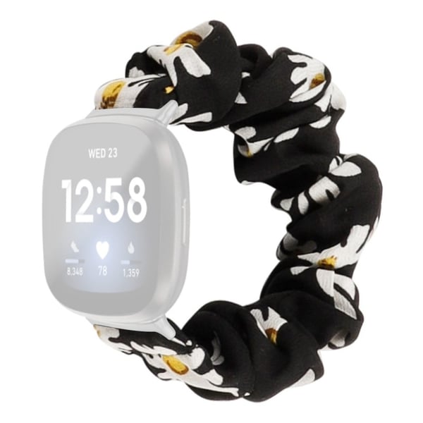 Fitbit Sense 2 / Versa 4 elastisk urrem med stofmønster - Sort Hvid Krysantemum