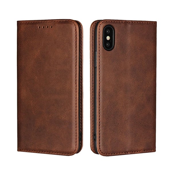 iPhone Xs Auto-Absorbed Lær Flip Etui - Kaffe