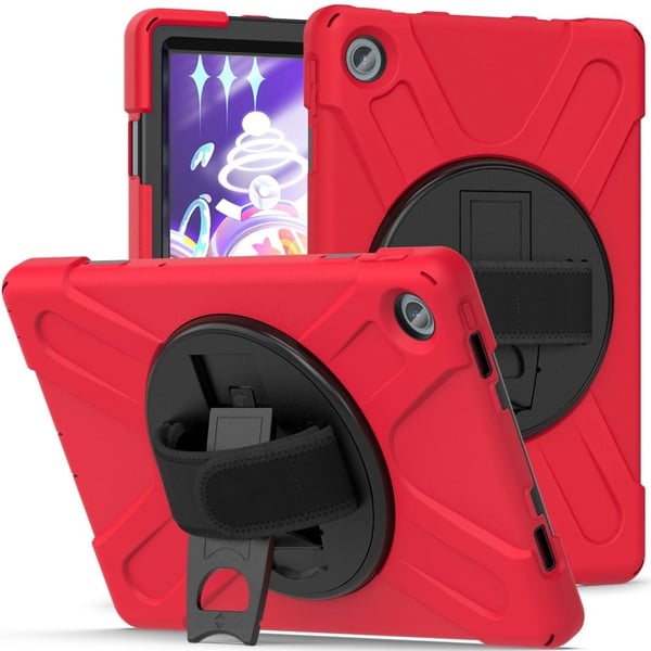 Lenovo Tab M10 Plus (Gen 3) 360 astetta kääntyvä silikonisuojus käsihihnalla - Punainen