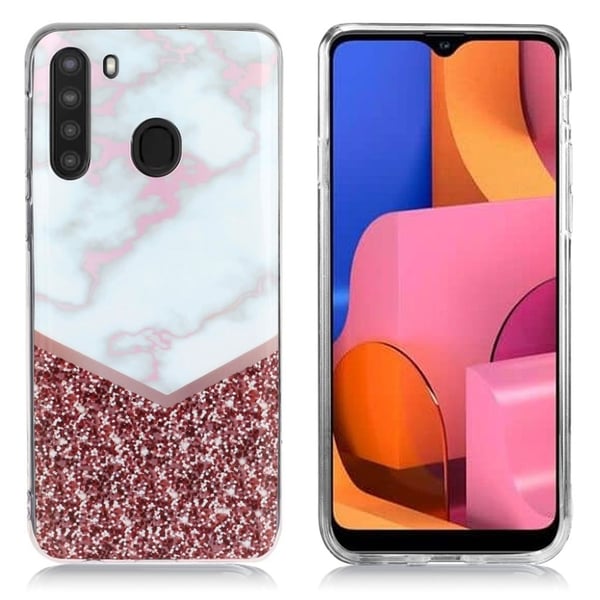 Marble Samsung Galaxy A21 kuoret - Valkoinen Marmori ja Glitter