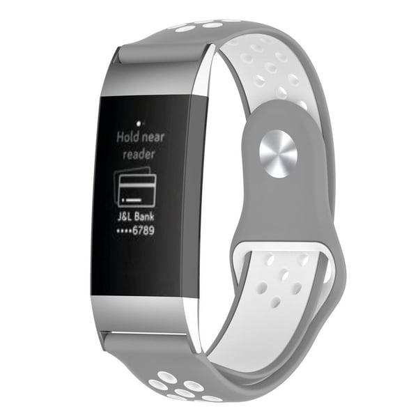 Fitbit Charge 3 erstatnings urrem i silikone med flere farver - Grå/Hvid Fitbit Charge 3 erstatnings urrem i silikone med flere farver - Grå/Hvid