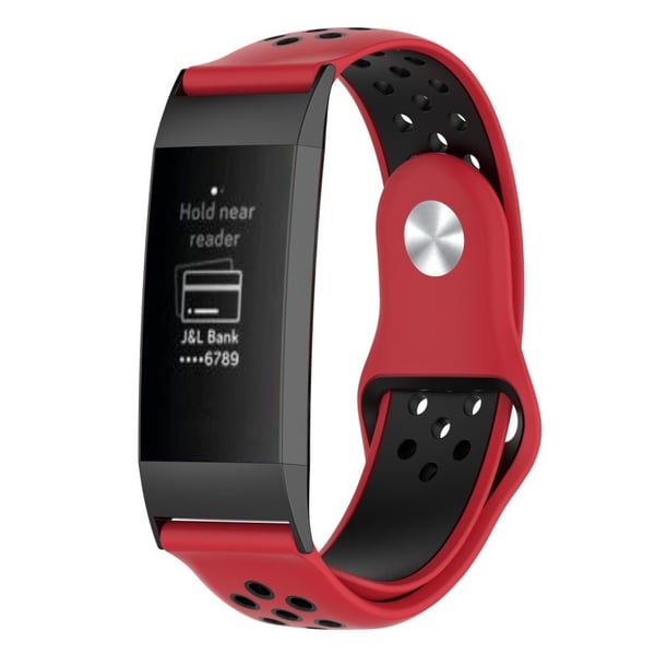 Fitbit Charge 3 ontto kaksivärinen silikooni muovinen vaihto ranneke - Punainen/ Musta