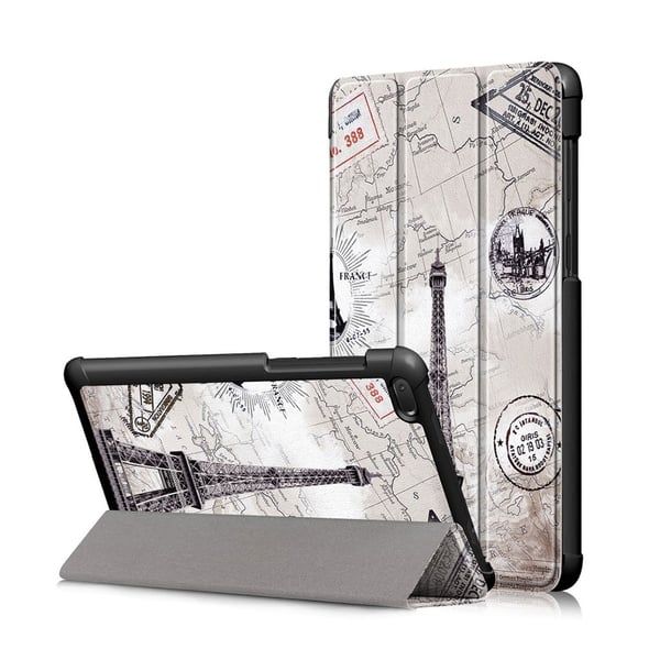 Lenovo Tab E7 Mønstret Lær Flip Etui - Eiffel Tårn Og Map