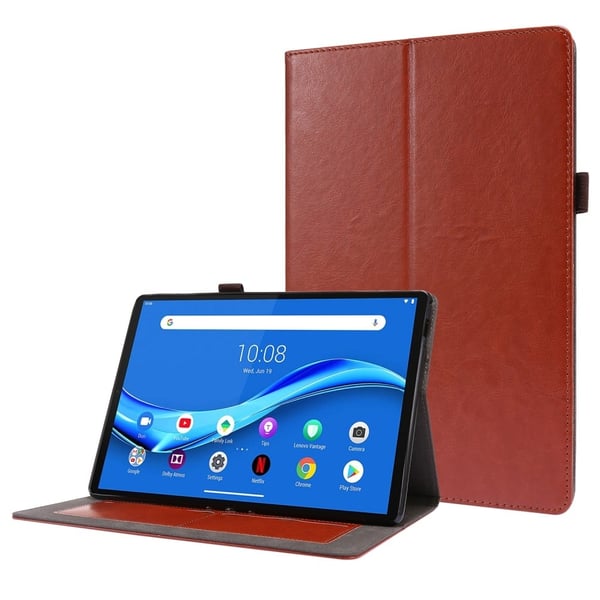 Sammenleggbart etui med Lichi-tekstur for Lenovo Tab M10 - Brun Sammenleggbart etui med Lichi-tekstur for Lenovo Tab M10 - Brun