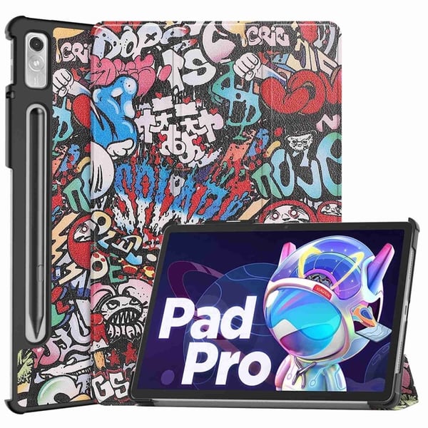 Lenovo Pad Pro 2022 skinnveske med trefoldig mønster - Graffiti