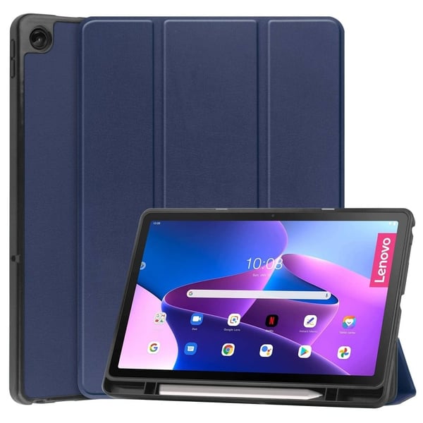 Tri-fold läderfodral för Lenovo Tab M10 Plus (Gen 3) - Mörkblå Tri-fold läderfodral för Lenovo Tab M10 Plus (Gen 3) - Mörkblå