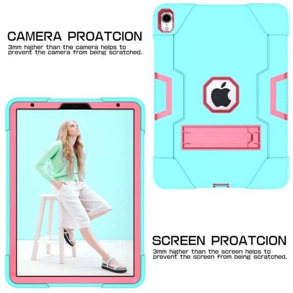 iPad Pro 11 inch (2018) hybrid skydd av plast med logo utskärning och fotstöd - Cyan/ Ros