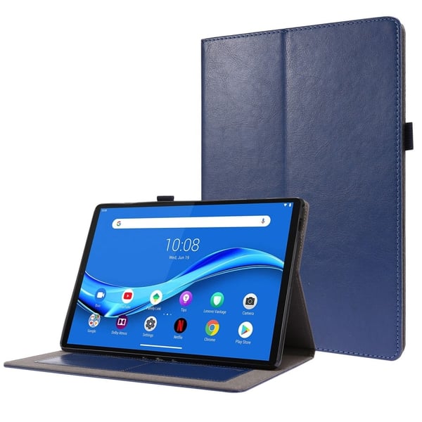 Foldbart etui med Lichi-tekstur til Lenovo Tab M10 - Blå Foldbart etui med Lichi-tekstur til Lenovo Tab M10 - Blå
