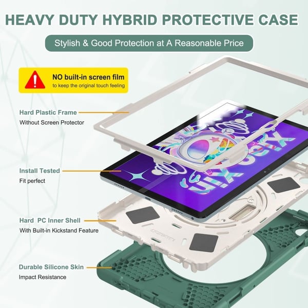 Lenovo Tab M10 Plus (Gen 3) 360 graders drejeligt silikonecover med håndrem - Smaragdgrøn