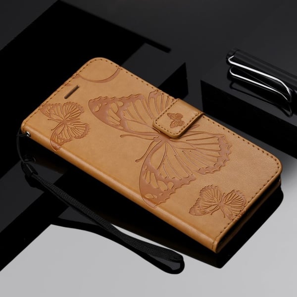 Huawei P Smart 2019 trykt sommerfugl læder flip etui - Gul