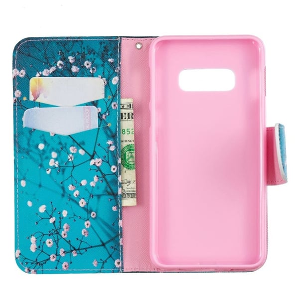 Samsung Galaxy S10e trykt mønster læder flip etui - Træ med Blomster