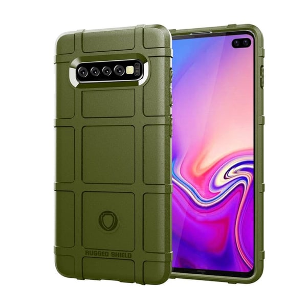 Samsung Galaxy s10 Plus Støtdempende Etui Med Rutetekstur - Militærgrøn