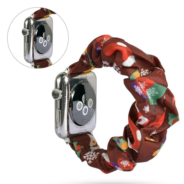 Apple Watch Series 5 44 mm mønsterklokkebånd i tøy - Juleelementer I Rødt