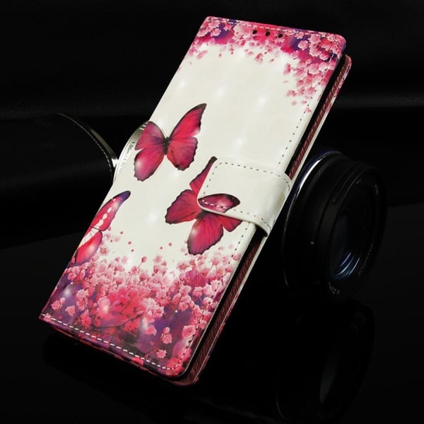 Huawei P30 Pro lysspot læder flip etui - Rød Sommerfugl