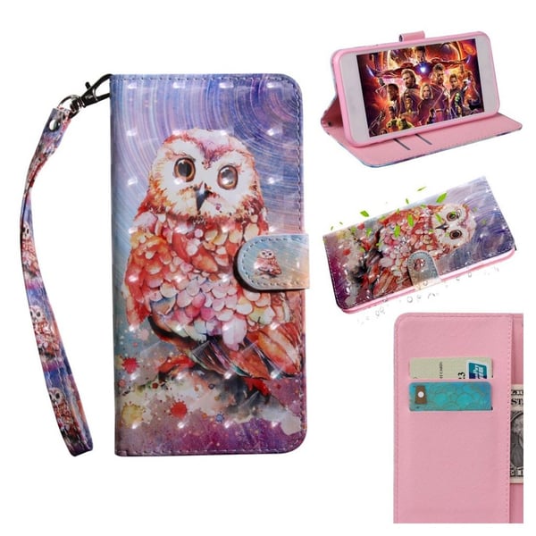 Huawei P Smart 2019 lysspot dekoreret læder flip etui - Ugle Huawei P Smart 2019 lysspot dekoreret læder flip etui - Ugle