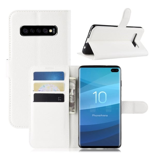 Samsung Galaxy s10 Plus Litchi Skinn Lommeboketui - Hvit