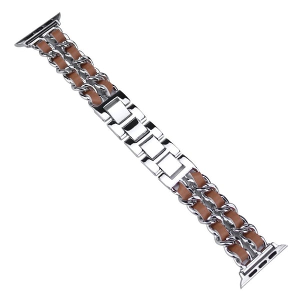 Apple Watch Series 5 40 mm urrem med vevd mønster - Sølv / Brun