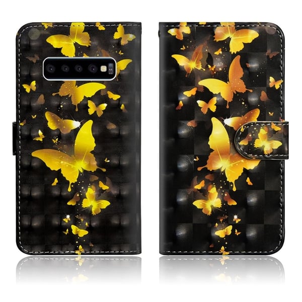Samsung Galaxy s10 Plus Lommeboketui Med Mønster Og Lysspotter - Gullsommerfugler