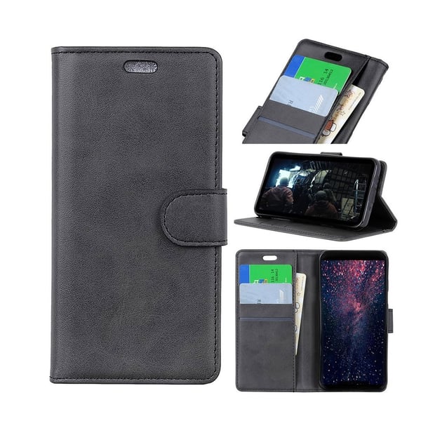 Huawei P30 Lite mat læder flip etui - Sort