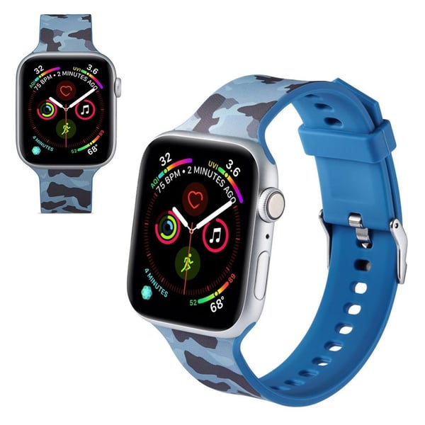 Apple Watch Series 5 44 mm mønsterarmbånd i silikon - Blå Kamuflasje
