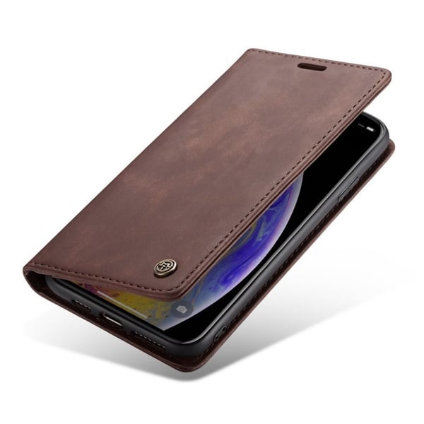 CASEME iPhone XS plånboksfodral i läder med auto-absorberande magnetstängning - kaffe