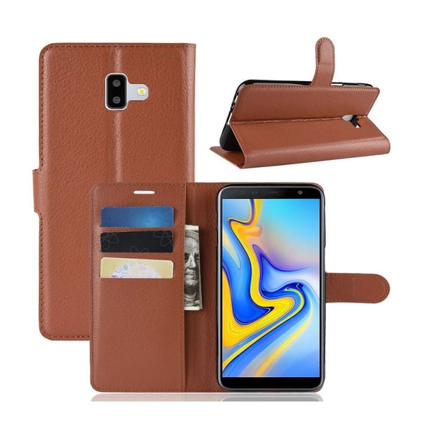 Samsung Galaxy J6 Plus (2018) litchi læder flip etui - Brun