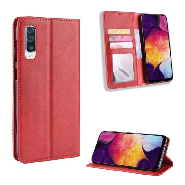 Samsung Galaxy A50 vintage skinnveske - Rød