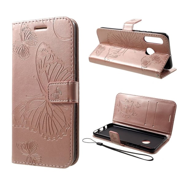 Huawei P30 Lite forlaget butterfly læretui - Rose Gold