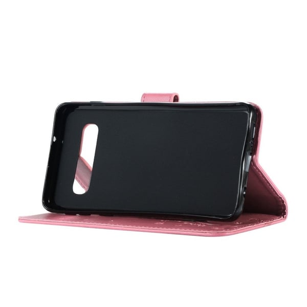 Samsung Galaxy S10 sommerfugle- og blomstertryk læder flip etui - Lyserød