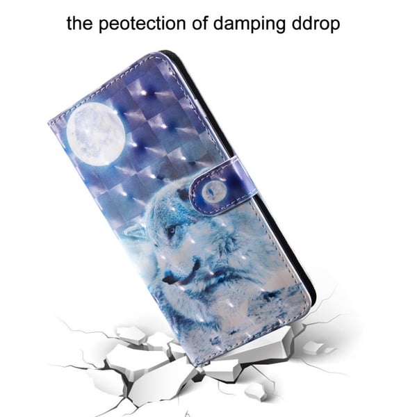 Huawei P Smart 2019 Lommeboketui Med Mønster Og Lysspotter - Hvit Ulv