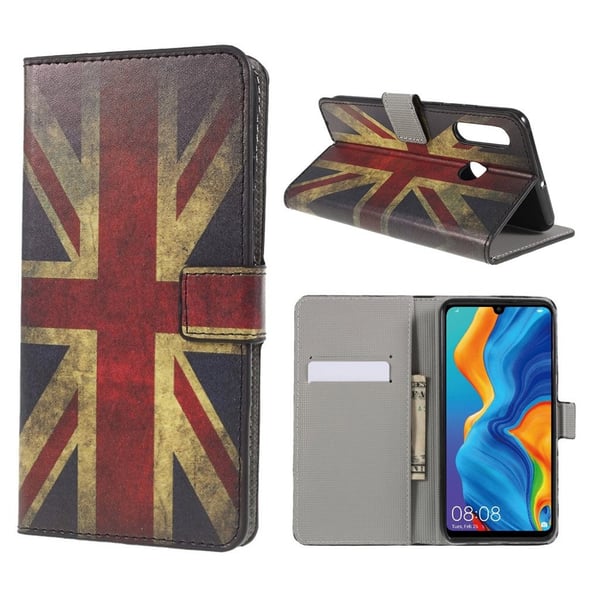 Huawei P30 Lite kuvioitu nahkainen flip suojakotelo - UK lippu