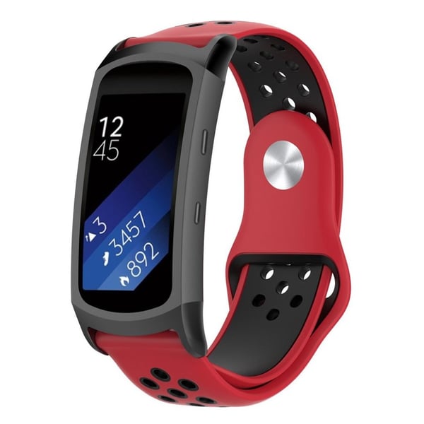 Samsung Gear Fit2 Pro to farvet blød silikone urrem - Rød / Sort Samsung Gear Fit2 Pro to farvet blød silikone urrem - Rød / Sort