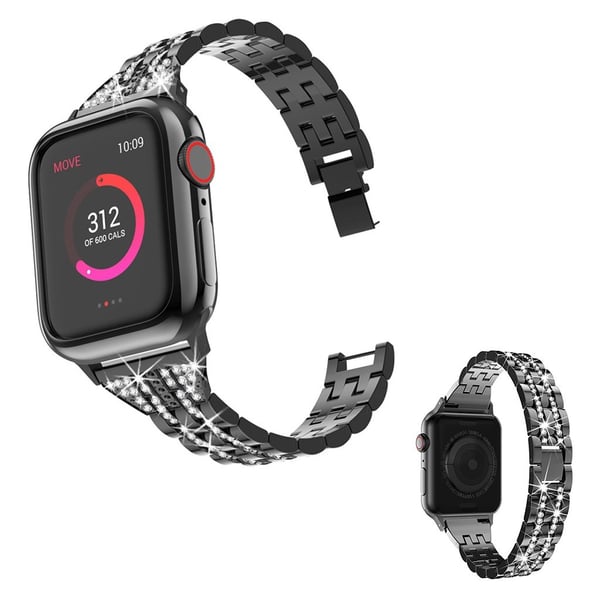 Apple Watch Series 5 40 mm slitesterkt urarmbånd med rhinestone - Svart