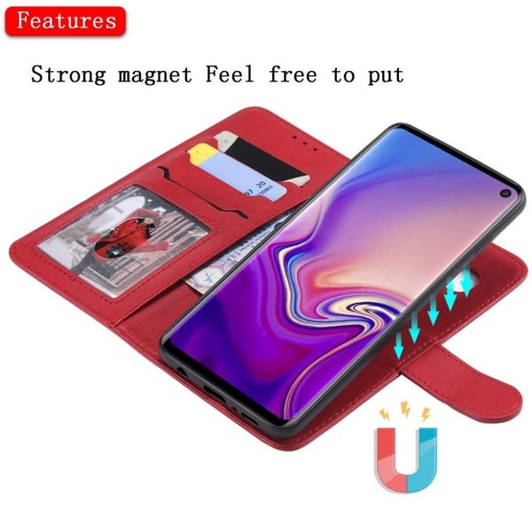 Samsung Galaxy S10 aftageligt læder flip etui - Rød