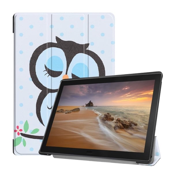 Lenovo Tab E10 tri-fold kuosillinen nahkainen flip suojakotelo - Nukkuva Pöllö Oksalla