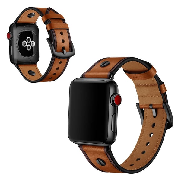 Apple Watch Series 5 40mm nitte dekorations ægte læder Urrem - Brun Apple Watch Series 5 40mm nitte dekorations ægte læder Urrem - Brun