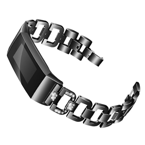 Fitbit Charge 3 D-Form Strass Dekor Klokkerem - Svart Fitbit Charge 3 D-Form Strass Dekor Klokkerem - Svart
