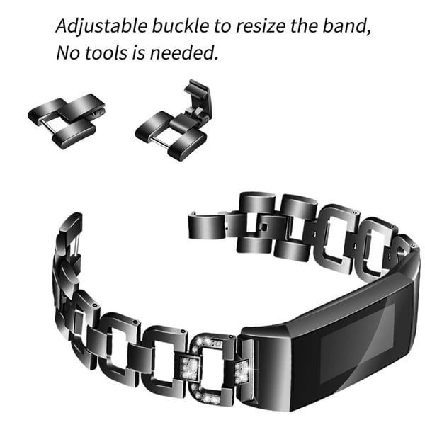 Fitbit Charge 3 D-Form Strass Dekor Klokkerem - Svart