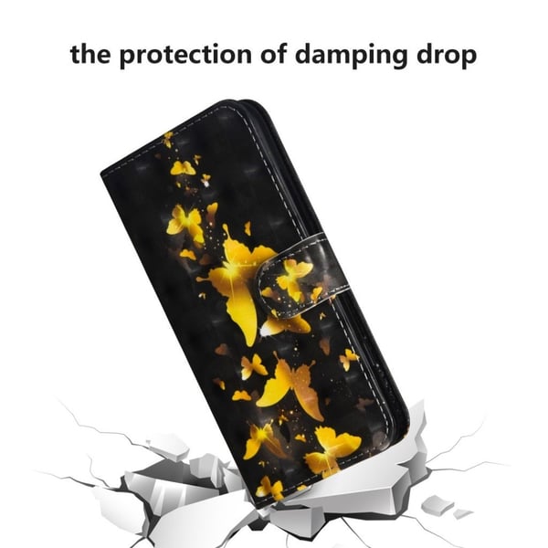 Huawei P Smart 2019 vaalea piste koriste nahkainen flip Suojakotelo - Kulta Perhoset