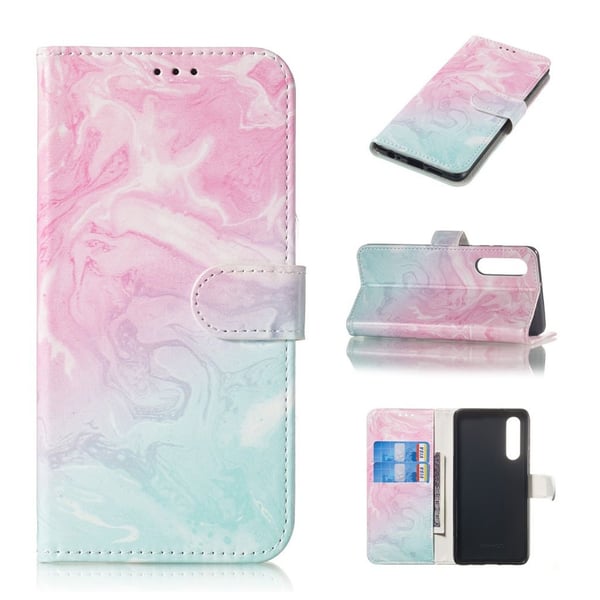 Huawei P30 Skinnetui Med Mønster - Rosa Og Blå Marmor