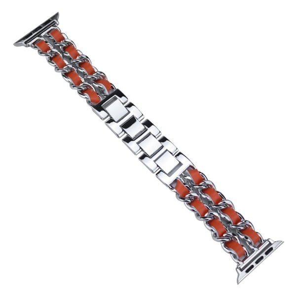 Apple Watch Series 5 44 mm urrem med vevd mønster - Sølv / Oransje