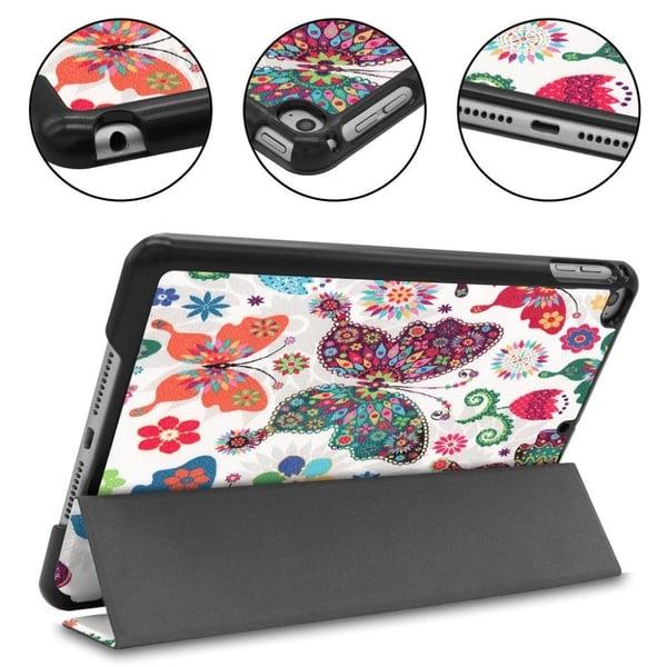 iPad Mini (2019) tre-folds læder etui - Sommerfugle og Blomster