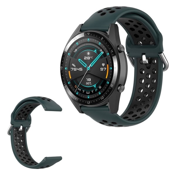 To-farget silikonklokkearmbånd for Samsung Watch / Huawei Watch - Mørkegrønn / Svart