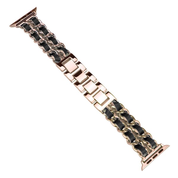 Apple Watch Series 5 44 mm urrem med vevd mønster - Rose Gull / Svart
