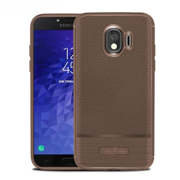 Samsung Galaxy J4 (2018) skal med borstad litchi textur - Kaffe