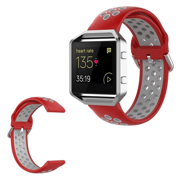 Fitbit Blaze / Versa / Versa Lite / Versa 2 tofarget silikonklokkearmbånd - Rød / Grå