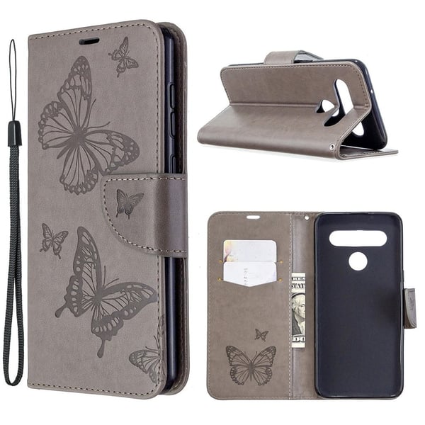 Butterfly läder LG K61 fodral - Silver/Grå