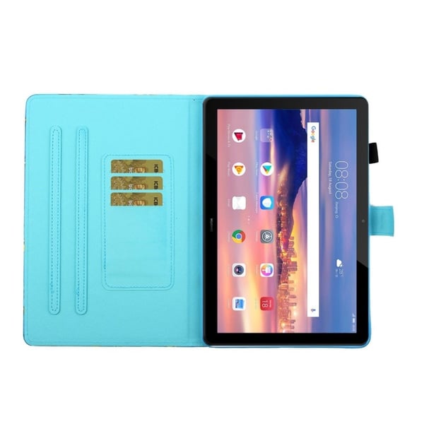 Huawei MediaPad T5 flip-etui i skinn med kult mønster - Liten Løve