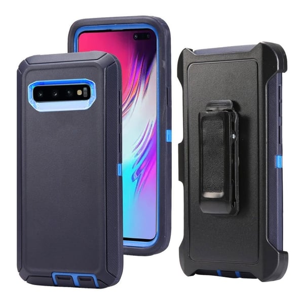Samsung Galaxy S10 Plus stødsikker bælteclips etui - Babyblå / Mørkeblå