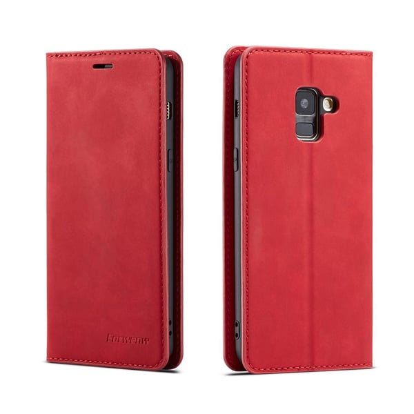FORWENW Samsung Galaxy A8 (2018) plånboksfodral i läder - röd
